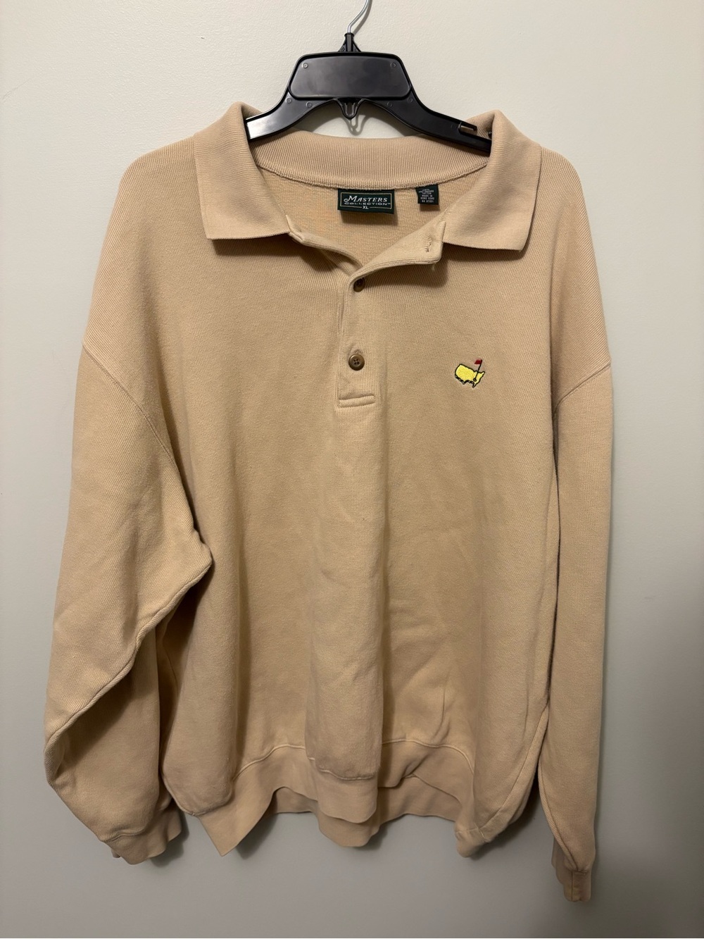 Vtg Masters Collection Long Sleeve Polo Sweatshirt Beige Tan Golf Men's XL 90s